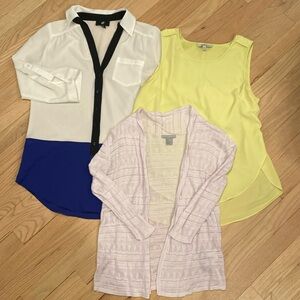 Calvin Klein H&M & off brand tops & cardigan blue light pink yellow bundle